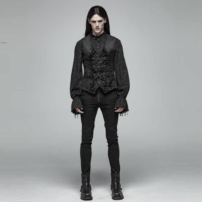 *促哥特中世纪贵族服装 复古欧美英伦风马甲宫廷风绅士印花马夹