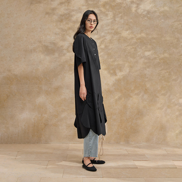 Bobo puff sleeve black dress with women's shopping mall same loose elegant chic fashion long skirt BDR2LD0813
