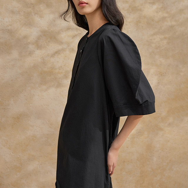 Bobo puff sleeve black dress with women's shopping mall same loose elegant chic fashion long skirt BDR2LD0813

