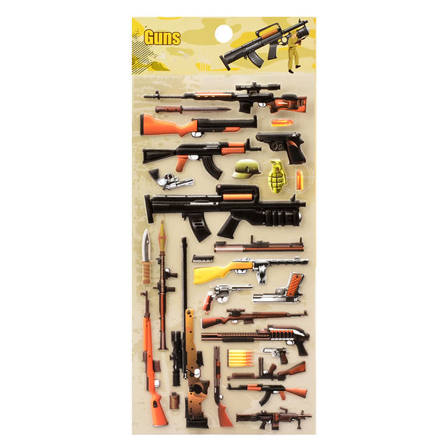 Boys and children's stickers military guns, weapons, aircraft, tanks, three-dimensional bubble stickers, baby puzzle toy paste art