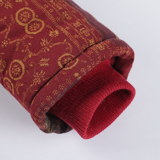 New mid-length printed cotton linen thickened cotton coat for autumn and winter clothes for the elderly, hooded plus velvet warm cotton jacket for the old lady