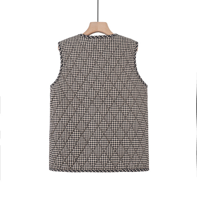 Fleece thickened cotton linen horse clip vest winter new style middle-aged and elderly people plaid vest top fashion mother vest