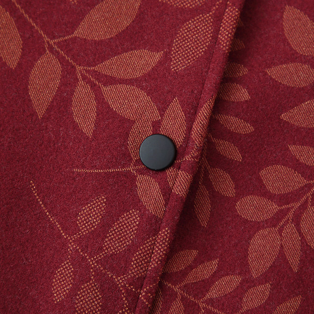 New Autumn Clothes Printed Mid-Length Woolen Coat Autumn and Winter Clothes Hooded Mom Casual Windbreaker 50 Years Old Large Size Jacket