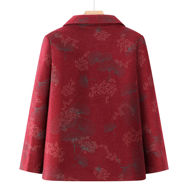 Autumn and winter large-size printed cardigan mid-length fashionable wool coat for the elderly 60-year-old grandma wearing a coat