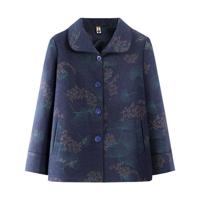 Autumn and winter large-size printed cardigan mid-length fashionable wool coat for the elderly 60-year-old grandma wearing a coat