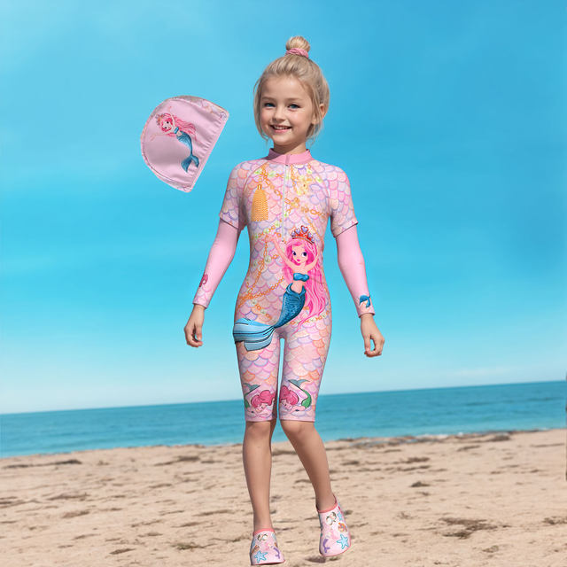 The new children's swimsuit girls in the body in the body of the big child swimsuit, long pants penta pants pants long -sleeved anti -嗮 girl swimsuit
