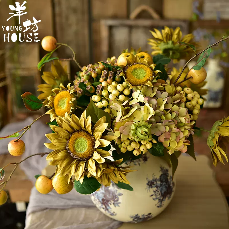 洋坊秋莺设计师秋色复古手扎花束假花手捧花艺