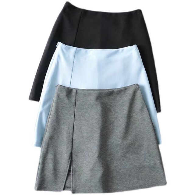 
Spring 2022 A-shaped side zipper short skirt commuting high waist hip slim solid color skirt