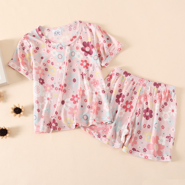 Silver ceramic silk children's silk short-sleeved suit Double-sided silk knitted fabric mulberry silk children's clothing 5 sizes available
