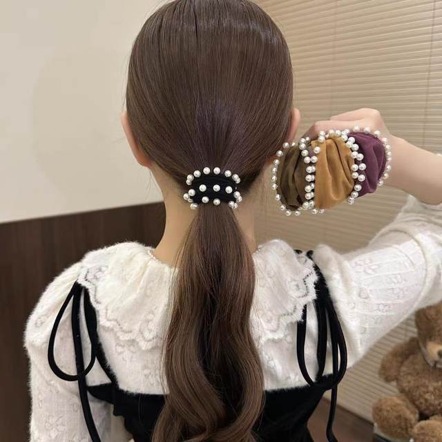 Facial mask beads hair circle trendy internet celebrity head rope new high-end rubber band women's head tie high ponytail hair rope headwear