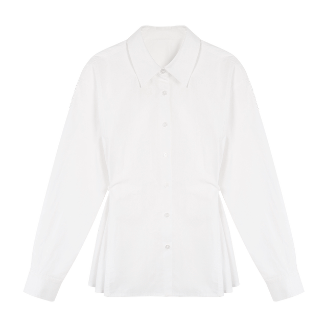 MULVAN white long-sleeved waist-closing shirt for women early spring high-end Korean casual shirt layered temperament top
