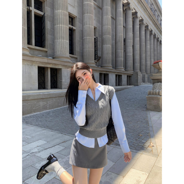 MULVAN gray skirt for women new high-waisted hip A-line skirt versatile anti-exposure skirt pants