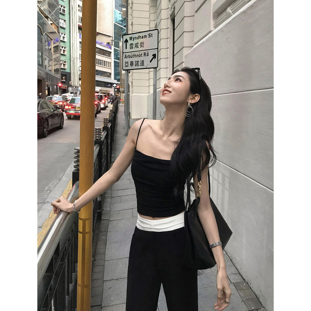 
MULVAN Pure Girl Square Collar with Chest Pad Sling Top Women's Design Slim Short Vest