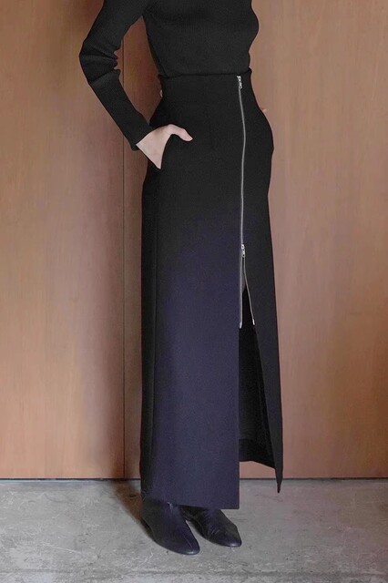 Real-life Japanese haute couture new style, temperament H-version retro zipper front slit straight skirt, high waist long skirt