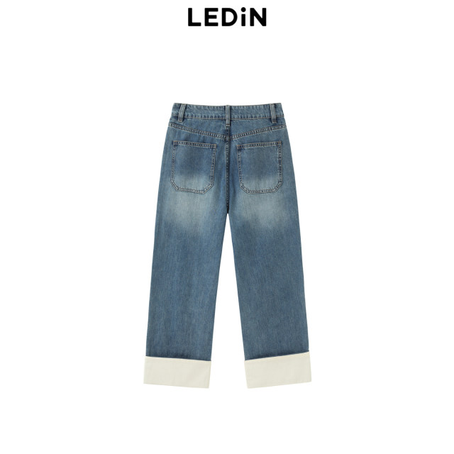 Leducho Nine -point denim straight pants 2024 new pants C2HAE2C01
