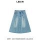 Lecho Elastic Waist Washed Cowboy Long Skirt 25 Spring New Umbrella Skirt C1HFF1215*
