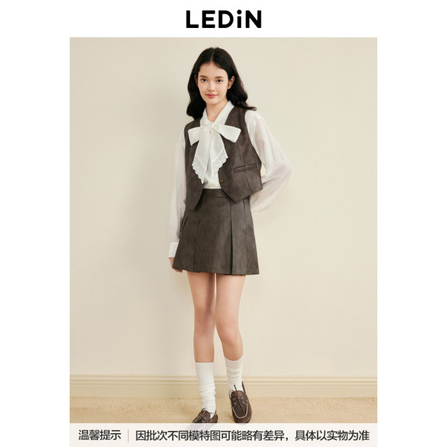 Lecho simple pleated skirt autumn new millennium style brown PU skirt C1GEE3411
