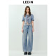 Lecho polo necklace short-sleeved denim shirt for women in summer new irregular design chic top