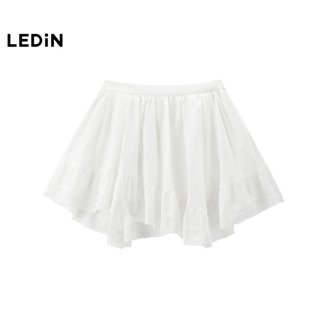 Lecho irregular hollow lace skirt summer new white skirt C1GEF2216
