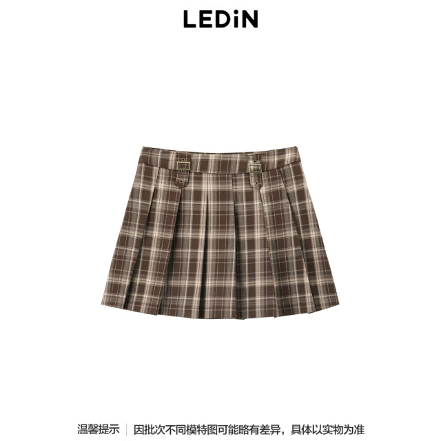 Lecho design pleated short skirt in autumn new checked skirt C2GEE3511
