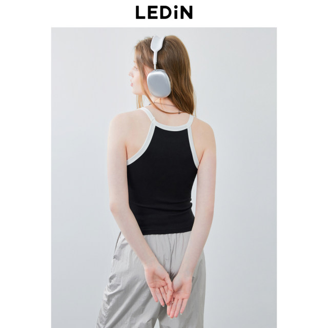 Lecho suspender vest in summer new black and white contrasting three-dimensional letter functional style slim fit top

