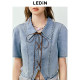 Lecho polo necklace short-sleeved denim shirt for women in summer new irregular design chic top