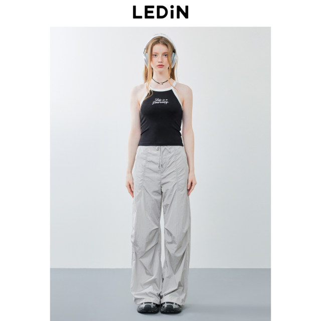 Lecho suspender vest in summer new black and white contrasting three-dimensional letter functional style slim fit top
