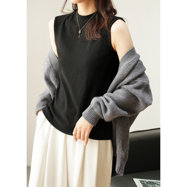 Women's double-sided velvet thermal vest, round neck bottoming sleeveless top, solid white T-shirt, autumn and winter, women's clothing