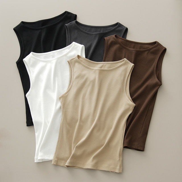 Uksi vest, women's one-length threaded top, solid color thin round neck base, Shandong online store, summer style

