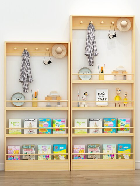 15cm deep children's solid wooden script shelf floor -to -ceiling wall ...