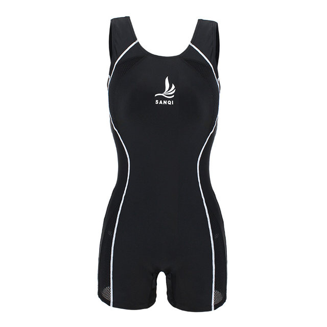 Sanqi Swimming suit Women's one-piece boxer pants Large size Conservative slimming belly Sports mother swimsuit 056