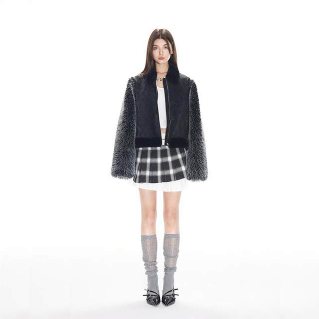 JAC FLEURANT 24 Autumn and Winter Women's Irregular Plaid Spliced ​​Pleated Short Skirt Yintai Department Store 301403