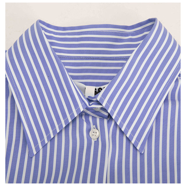 MSGM Spring New Blue White Cotton Striped Letter Embroidery Women's Mid-Length Shirt Yintai Department Store