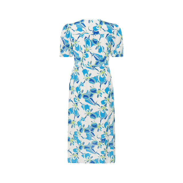 SUNCOO Summer Women's Fresh Printed V-neck Short Sleeve Waist-Close Long Dress Yintai