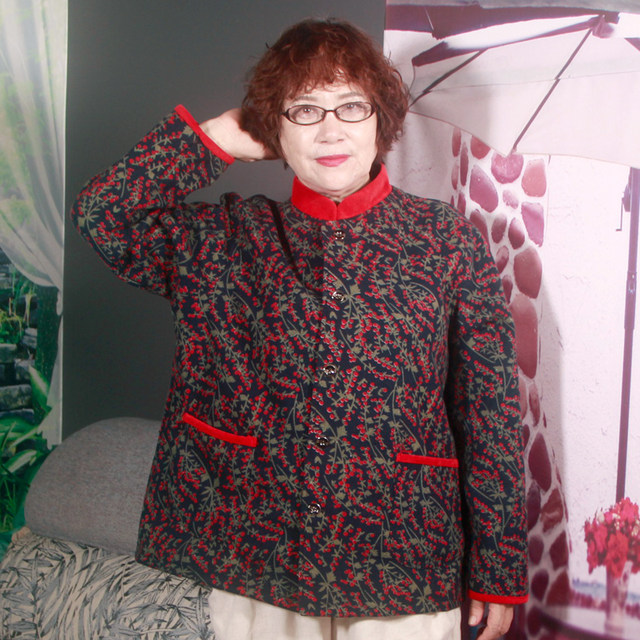 Middle -aged and elderly autumn and winter cotton jacket plus fat size fat mother installed 60 -year -old 70 grandma with thin velvet loose color cotton jacket