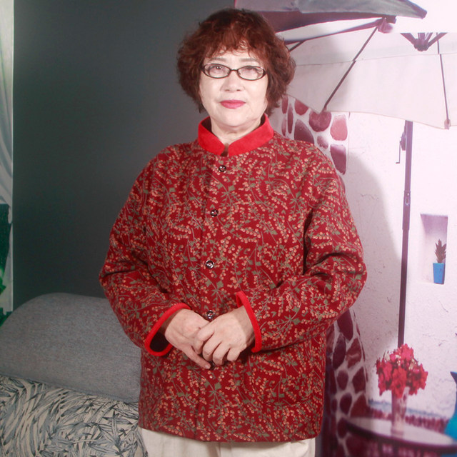 Middle -aged and elderly autumn and winter cotton jacket plus fat size fat mother installed 60 -year -old 70 grandma with thin velvet loose color cotton jacket