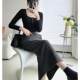 Woolen skirt 2024 autumn and winter new pocket rear slit straight skirt to make you look slim in one step midi skirt for women gray black