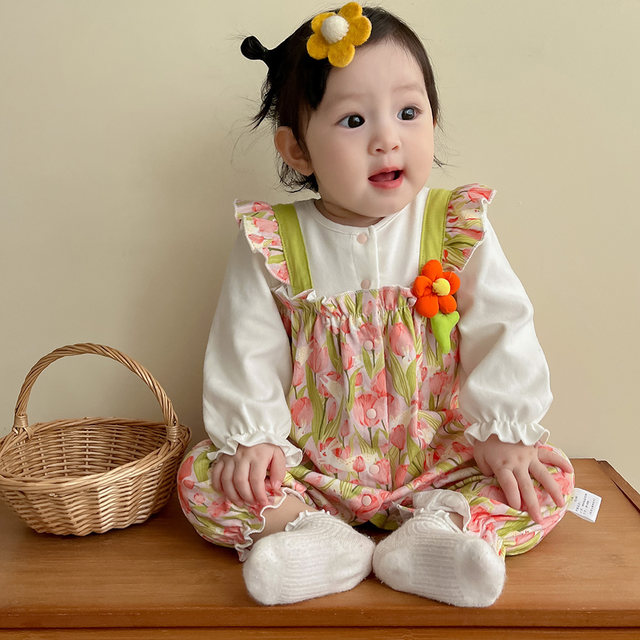 25 baby clothes autumn clothes baby spring clothes fashionable pure cotton long-sleeved onesie spring autumn princess ha-shirt outing crawling clothes