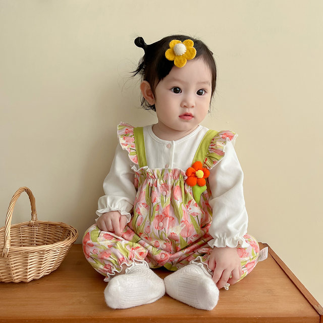 25 baby clothes autumn clothes baby spring clothes fashionable pure cotton long-sleeved onesie spring autumn princess ha-shirt outing crawling clothes