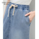 Qiushui Yiren denim skirt 2025 summer new women's fashion high waist elastic slit versatile skirt