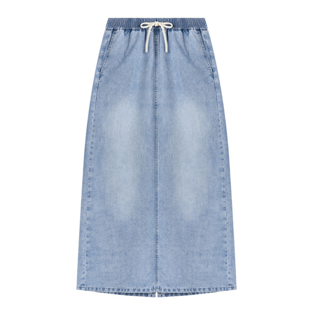 Qiushui Yiren denim skirt 2025 summer new women's fashion high waist elastic slit versatile skirt