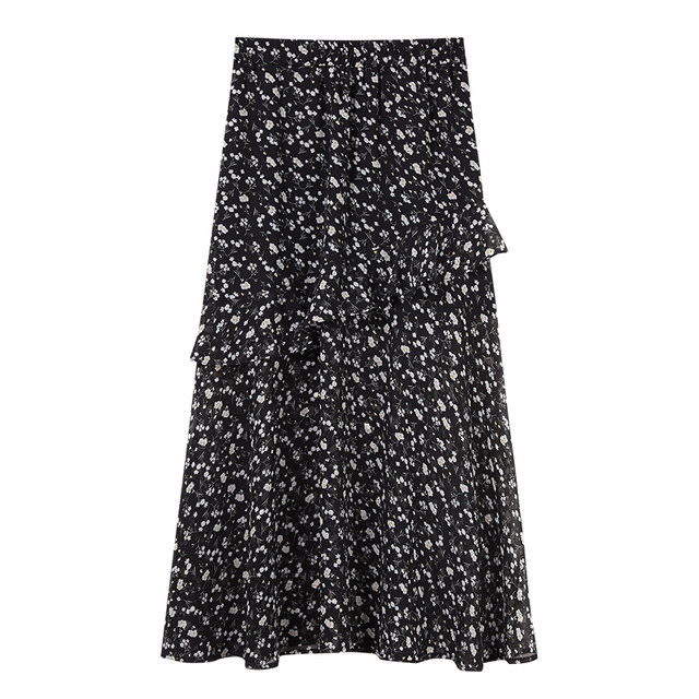 Qiushui Yiren temperament floral chiffon long skirt 2025 summer new women's high waist slit loose a-line skirt