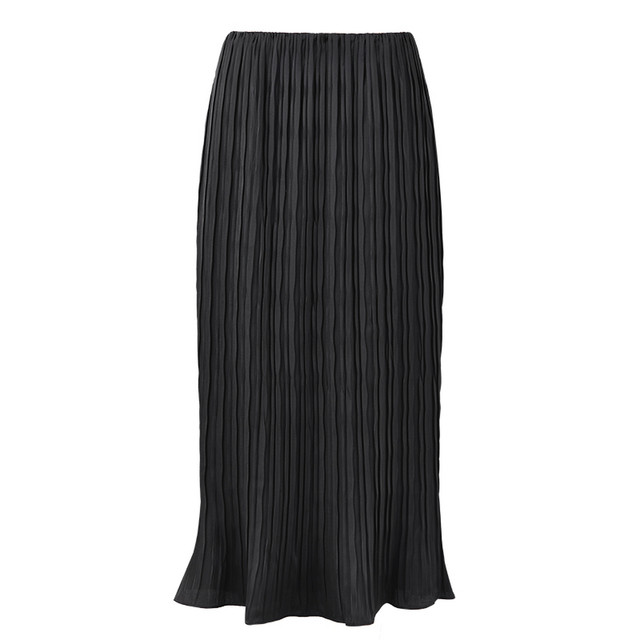 Qiushui Yiren Fashion A-line Skirt Black Mid-length Skirt 2025 Summer New Fashion Pleated Skirt