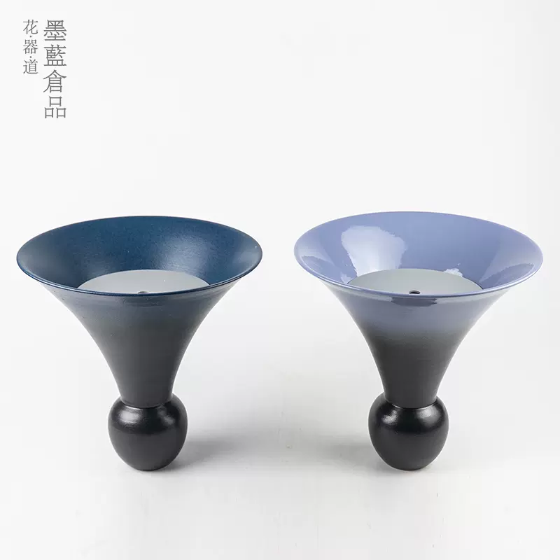 日本进口万古烧陶瓷陶瓷渐变色池坊花器禅意日式插花器皿