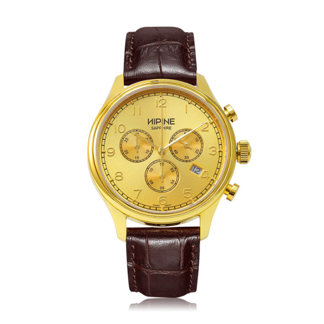 Hipine/Sipney Gold Watch 999 Pure Golden Men and Women Watch Three Eyes Time Term Gold Watches Ji Ying Couple Watch
