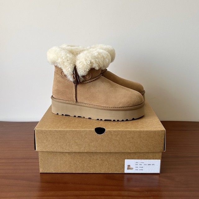 Henan Sangipu Village sheepskin, leather skin, pure wool horn buckle thick base snow boots women's winter short boots