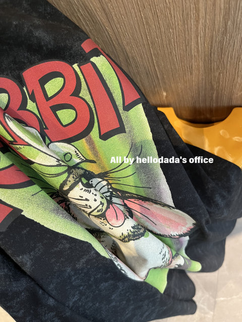Spot Korean 2025 summer tie-dye black gray green print cartoon silly cute rabbit loose short-sleeved T-shirt
