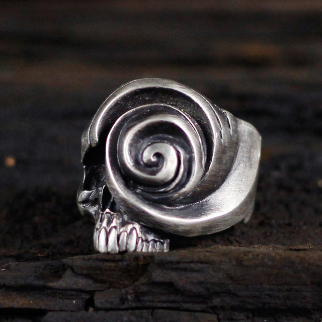 Couple ring single pattern hammered dark texture open skull ring ornament original handmade silver brass