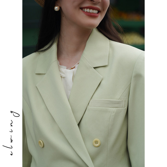 Elwing original fruit green long-sleeved suit high waist skirt suit women's 2025 autumn new casual two-piece set