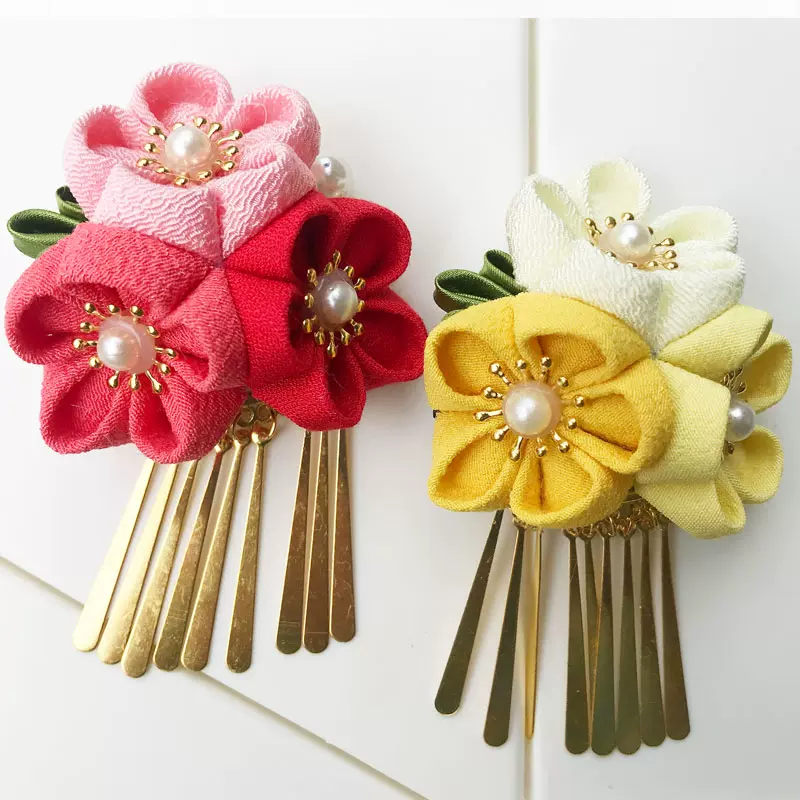 和风发饰樱花细工花簪布花头花